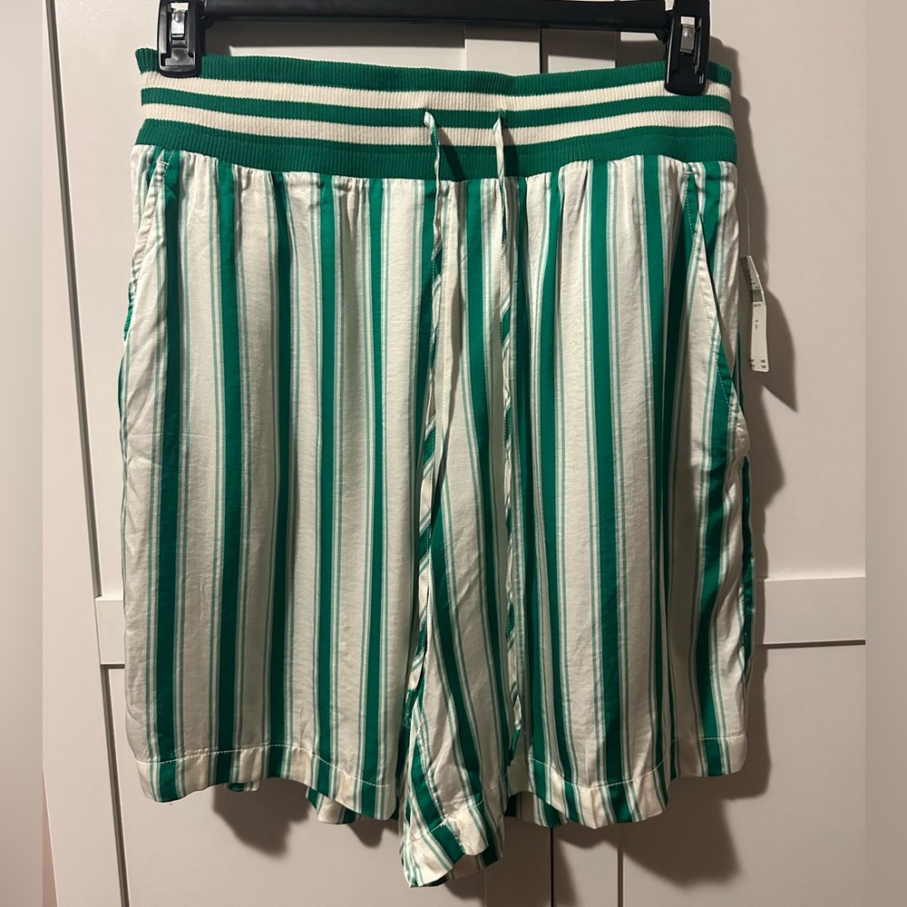 Green and white striped Anthropologie shorts